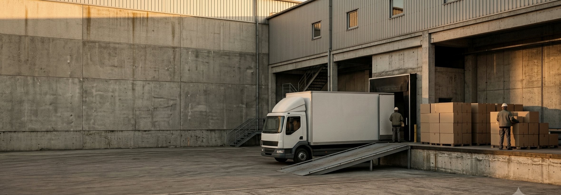 Caminhão em doca de carregamento de centro de distribuição