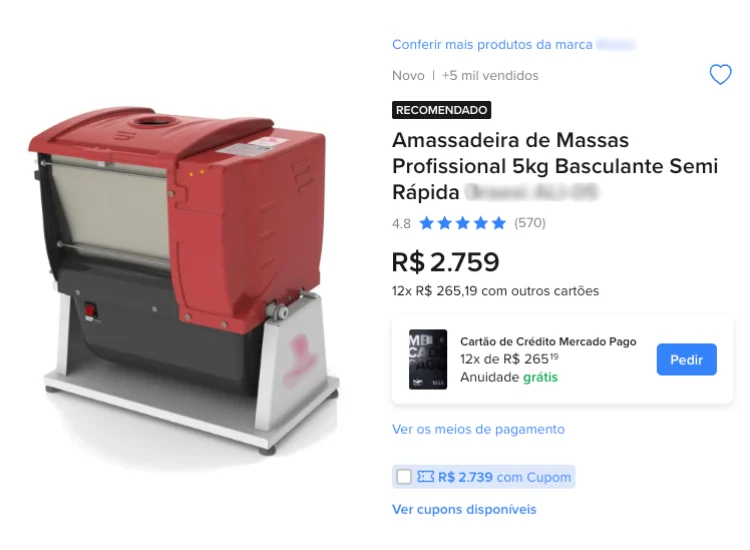 Anúncio real de amassadeira de massas profissional basculante vermelha